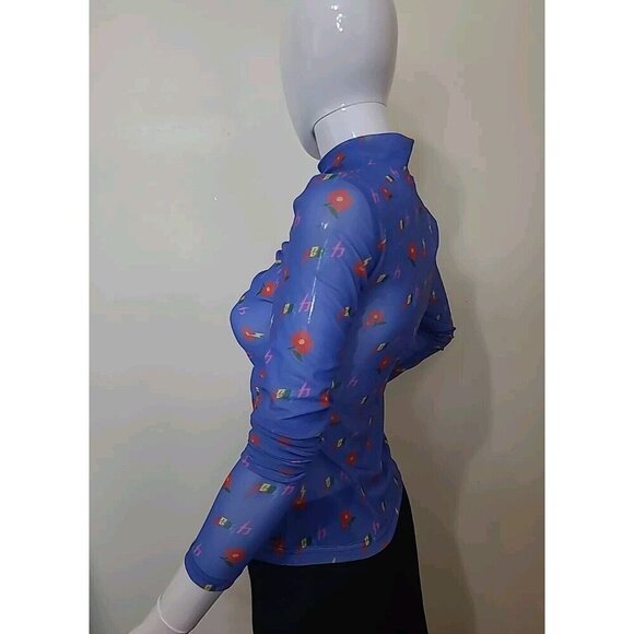 Mukzin Sheer Top Women's Size Small Blue Long Sleeves Tags Attached - Picture 2 of 12